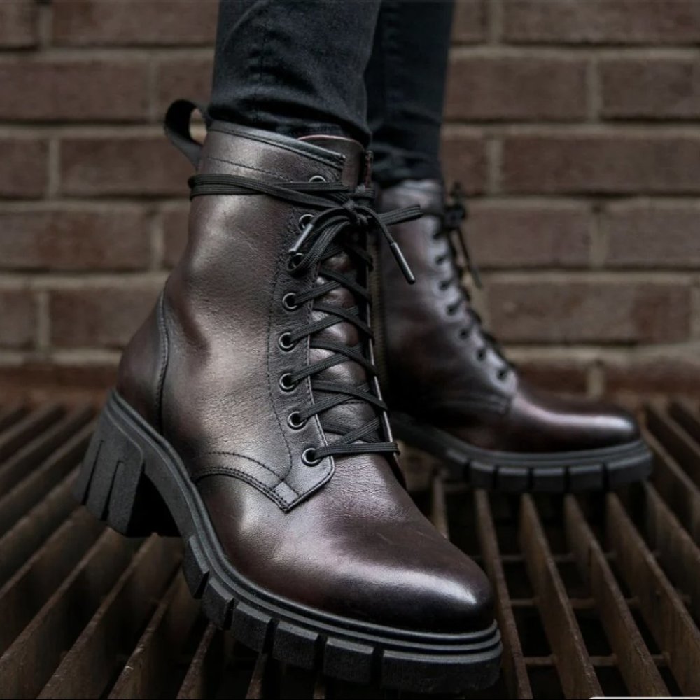 Thursday Boot Co - Coda - Lug Sole Combat 2.5" Heel Zip Boots - Black Cherry - 8